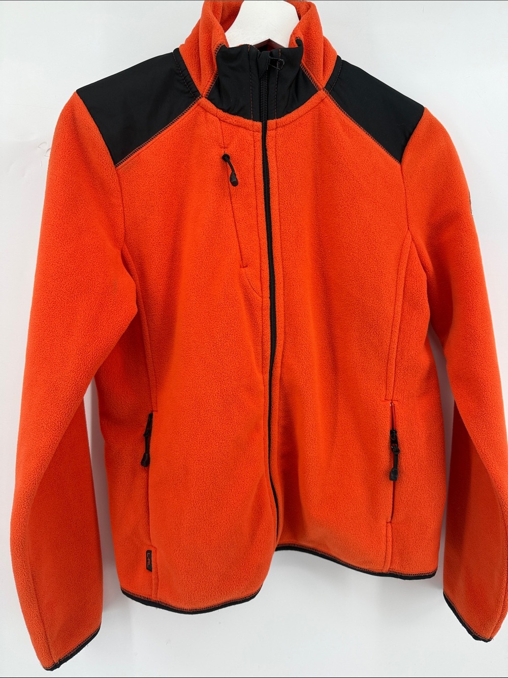RALPH LAUREN ACTIVE Bright Orange Fleece Jacket with Black Accents